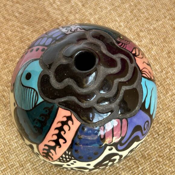 Handmade Ceramic Art Pottery Vase Round Studio Pottery Modernist 4" - Picture 6 of 8